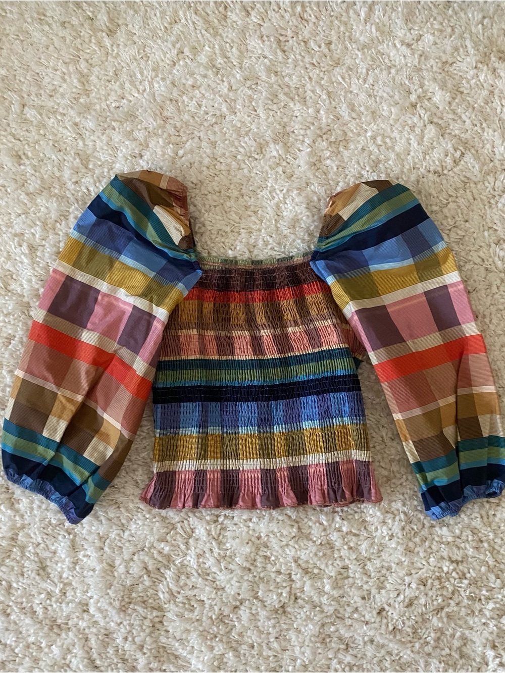 Farm Rio Seline Multi-Color Smocked Plaid Top